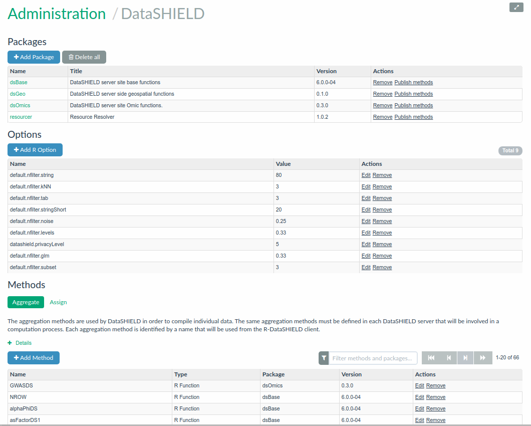 DataSHIELD configuration in Opal